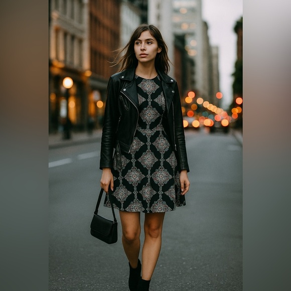 Y2K Medallion Print Fit & Flare Skater Dress High Neck Indie S Boho Chic - Picture 2 of 10